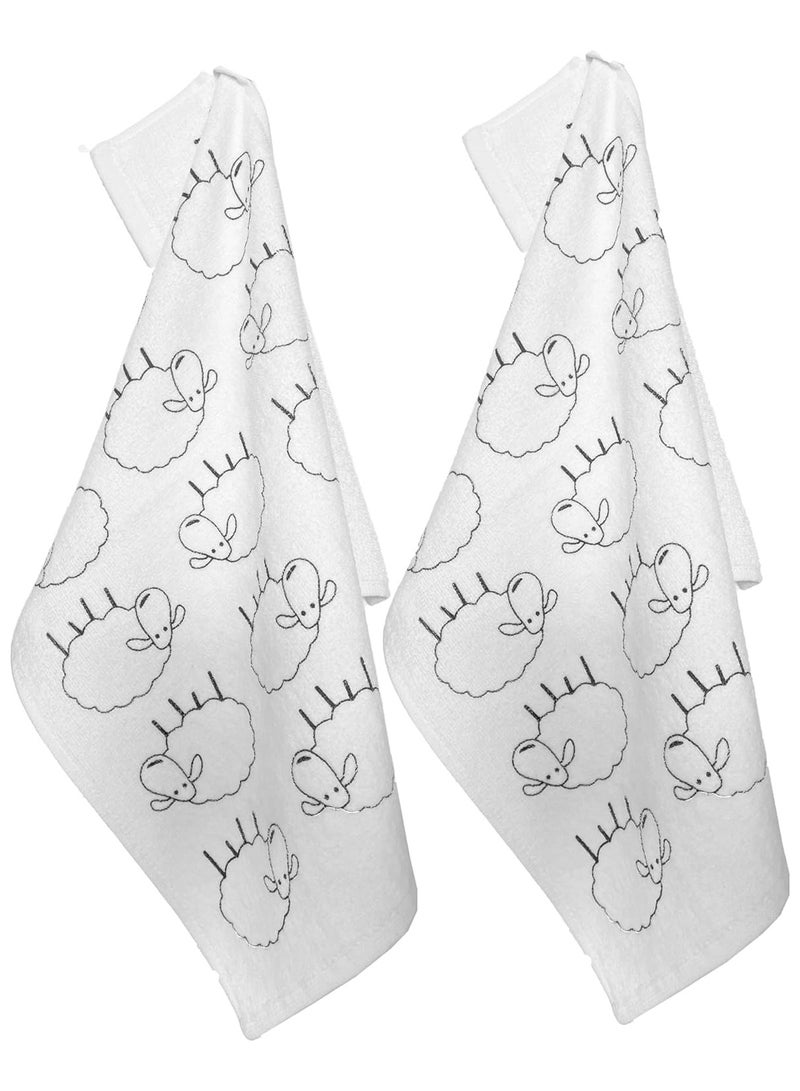 Alwan Turkish 100% Cotton Kitchen Hand Towel Set of 2 with Cute Sheep Designs  - Image 1