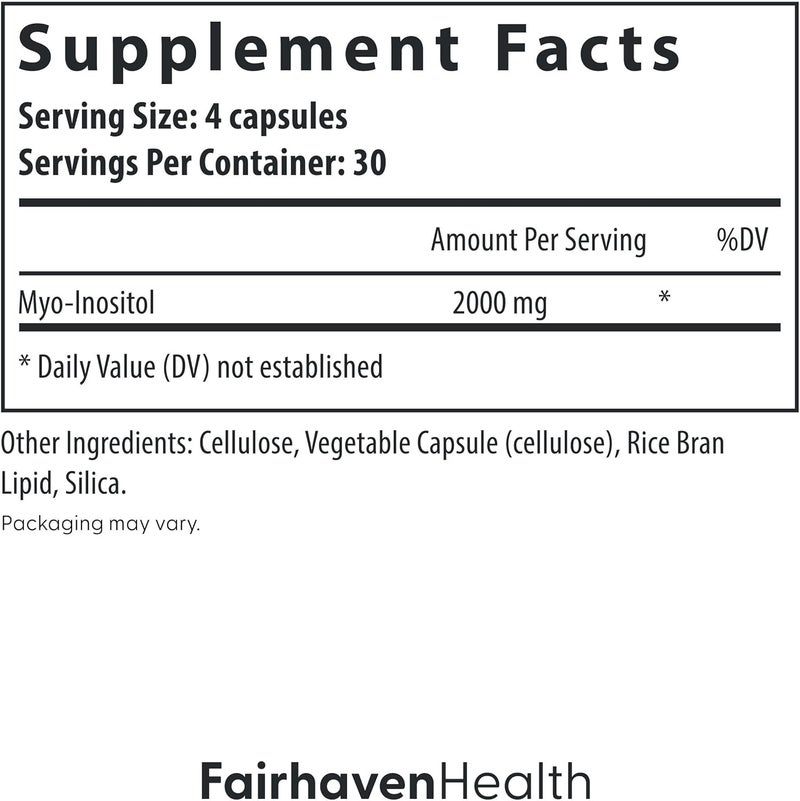 Fairhaven Health MyoInositol Supplement for Women and Men  Vitamin B8 2000mg  Vegan Inositol Powder Capsules  Gluten Dairy and Soy Free  120 Inositol Capsules - Image 3