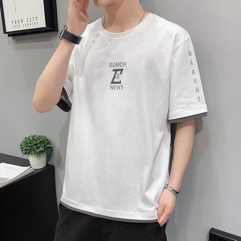 Summer Short-Sleeved T-Shirt Men'S Letters Trendy Brand Fashionable Summer Clothing Boys Ice Silk Thin Half-Sleeved T-Shirt - Image 4