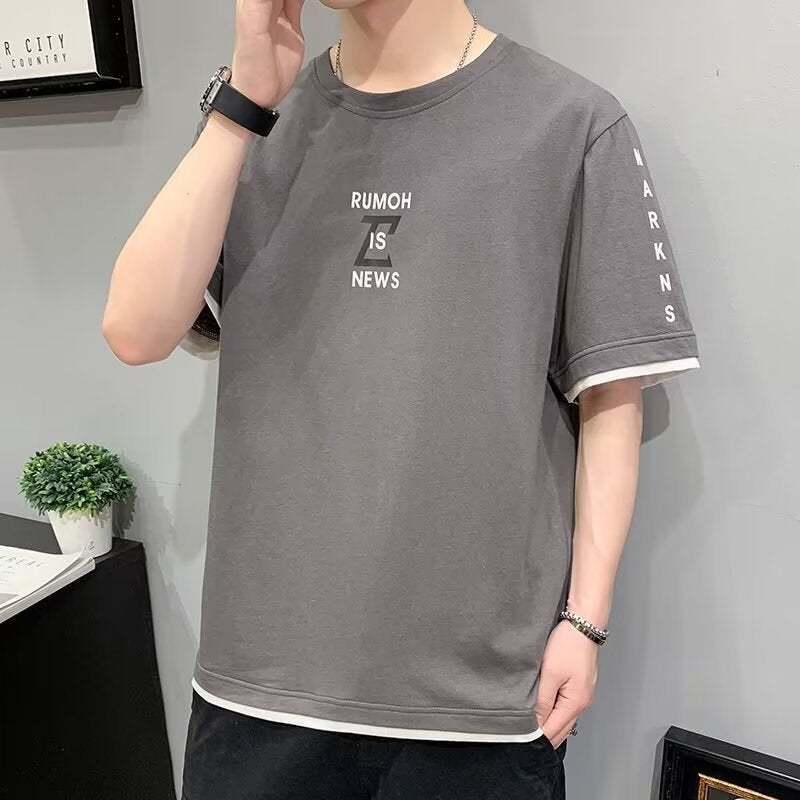 Summer Short-Sleeved T-Shirt Men'S Letters Trendy Brand Fashionable Summer Clothing Boys Ice Silk Thin Half-Sleeved T-Shirt - Image 2