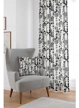 Cango Home Black Geometric Patterned Digital Printed Curtain CGH131-PR  - Image 1