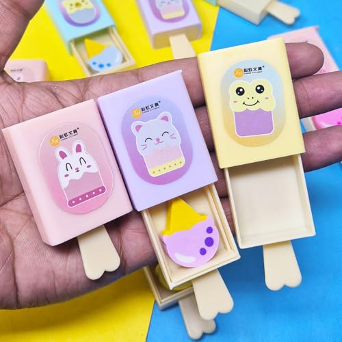 PARTEET Magic Box Pencil Eraser | Popsicle Shaped Ice Cream Drawer| Softy Shape Eraser |Birthday Return Gifts for Kids (Assorted Color) (Pack of 1), Multi-Color - Image 5