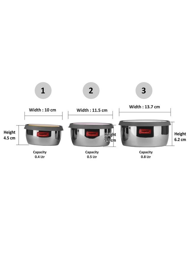 Sumeet Stainless Steel Modena Food Storage Airtight & Leak Proof Containers Set of 3 pc (400 ml; 500 ml & 800 ml), Silver - Image 4