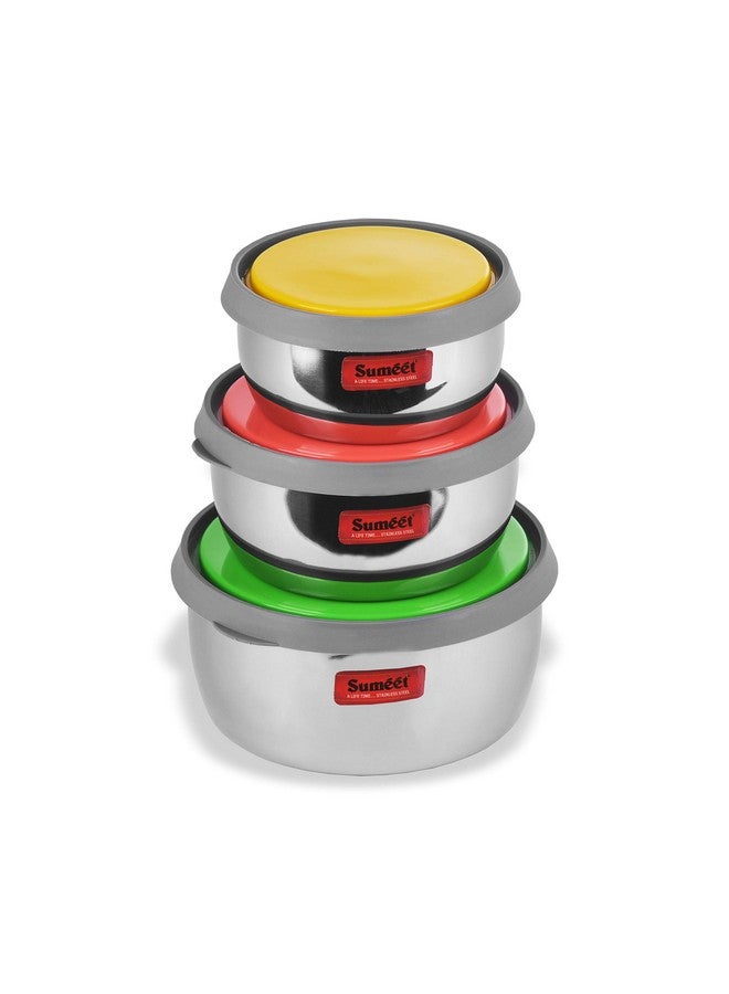 Sumeet Stainless Steel Modena Food Storage Airtight & Leak Proof Containers Set of 3 pc (400 ml; 500 ml & 800 ml), Silver - Image 1