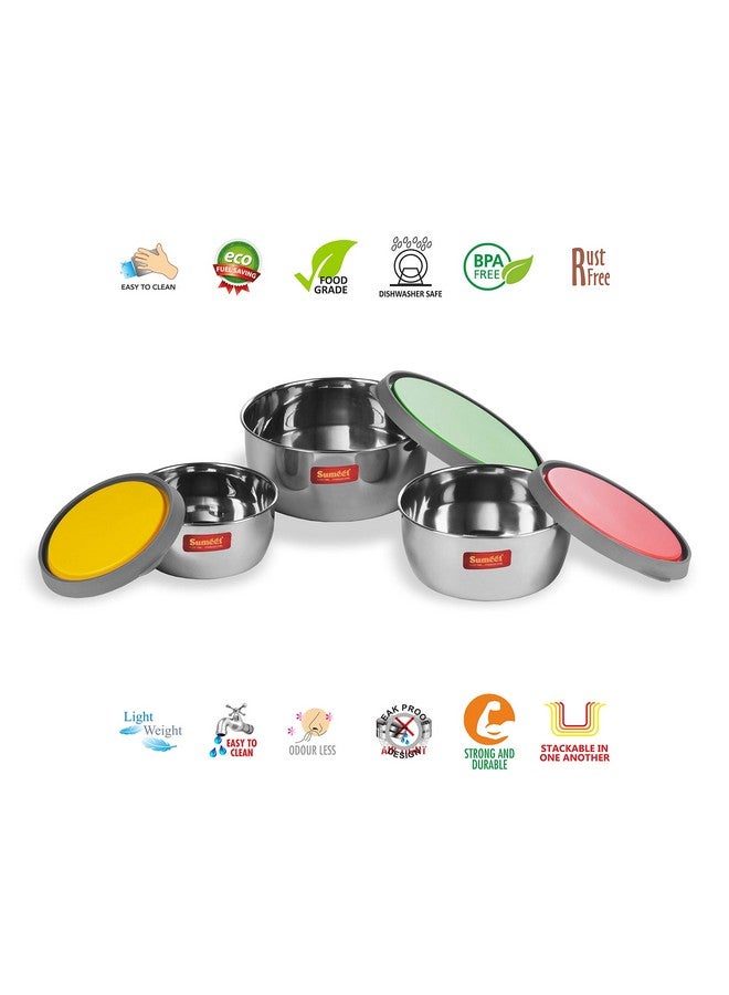 Sumeet Stainless Steel Modena Food Storage Airtight & Leak Proof Containers Set of 3 pc (400 ml; 500 ml & 800 ml), Silver - Image 3