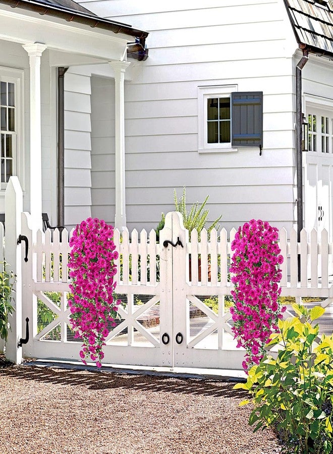 Hrobek Artificial Hanging Flowers for Outdoor, 2pcs Fake Plants Long Vine Morning Glory Eucalyptus, UV Resistant Realistic Faux Greenery Indoor Outside Patio Porch Garden Spring Decor, Light Purple - Image 5