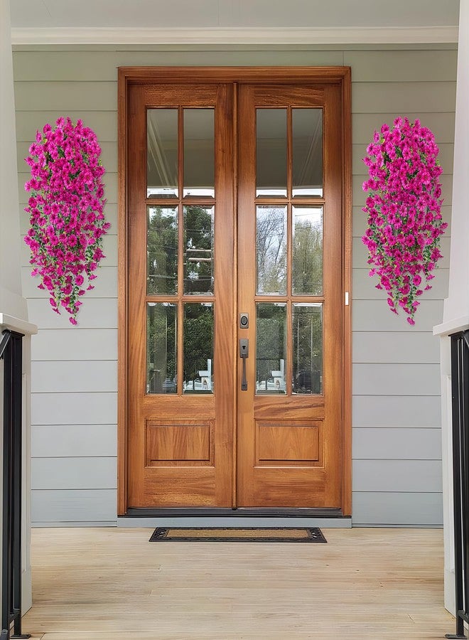 Hrobek Artificial Hanging Flowers for Outdoor, 2pcs Fake Plants Long Vine Morning Glory Eucalyptus, UV Resistant Realistic Faux Greenery Indoor Outside Patio Porch Garden Spring Decor, Light Purple - Image 4