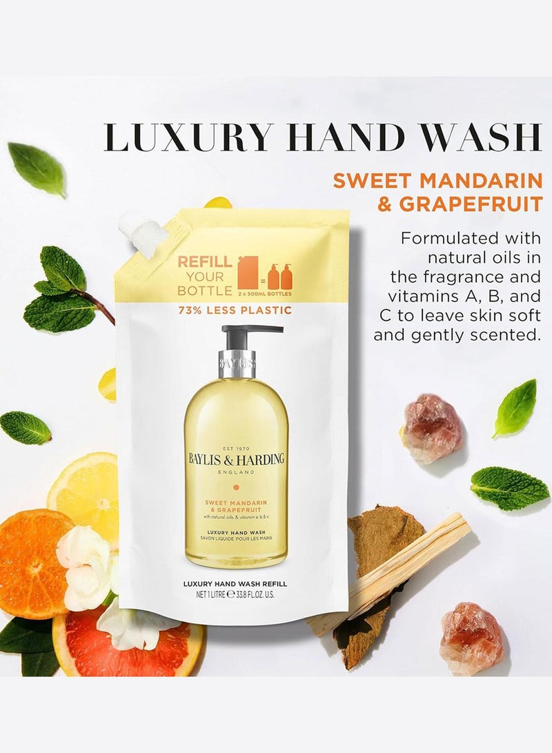 Baylis & Harding Sweet Mandarin and Grapefruit Hand Wash Refill Pouch, 1 Litre | Enriched with Natural Oils and Vitamins A, B and C | Moisturising and Nourishing Liquid Hand Soap | Vegan and Cruelty-Free | Eco Refill Pack - Image 3