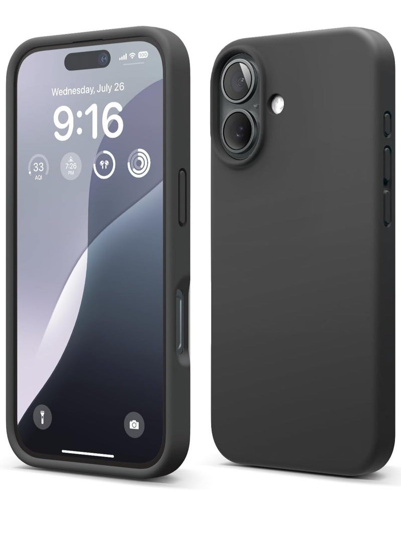 ELTRAZONE Liquid Silicone iPhone 16 Plus Case Cover - Full Body Protection, Shockproof, Slim, Anti-Scratch, Soft Microfiber Lining (Black)
