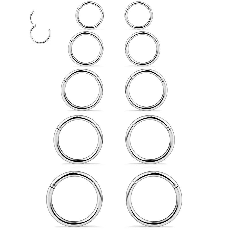 Dyknasz 10PCS 20G Surgical Steel Hinged Clicker Segment Nose Rings Hoops Septum Lip Ring Hoop Cartilage Tragus Helix Sleeper Earrings Piercing Jewelry for Women Men 6mm 7mm 8mm 9mm 10mm Silver-tone - Image 1