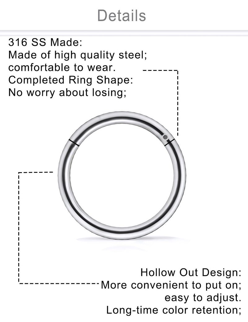 Dyknasz 10PCS 20G Surgical Steel Hinged Clicker Segment Nose Rings Hoops Septum Lip Ring Hoop Cartilage Tragus Helix Sleeper Earrings Piercing Jewelry for Women Men 6mm 7mm 8mm 9mm 10mm Silver-tone - Image 4