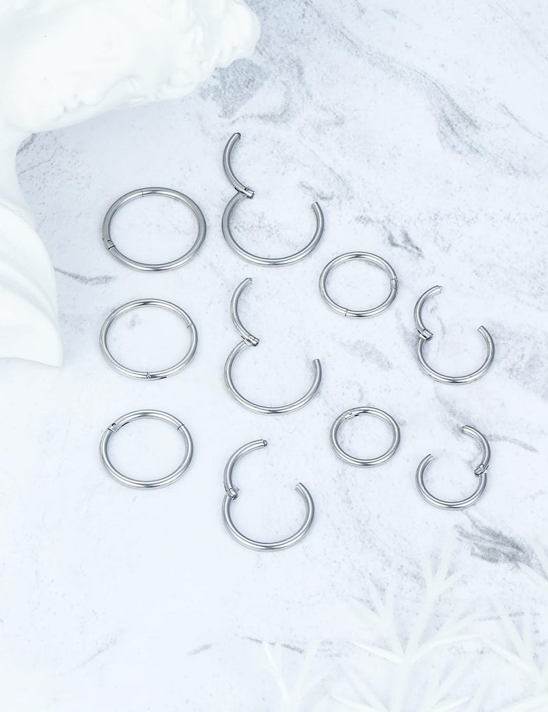 Dyknasz 10PCS 20G Surgical Steel Hinged Clicker Segment Nose Rings Hoops Septum Lip Ring Hoop Cartilage Tragus Helix Sleeper Earrings Piercing Jewelry for Women Men 6mm 7mm 8mm 9mm 10mm Silver-tone - Image 5