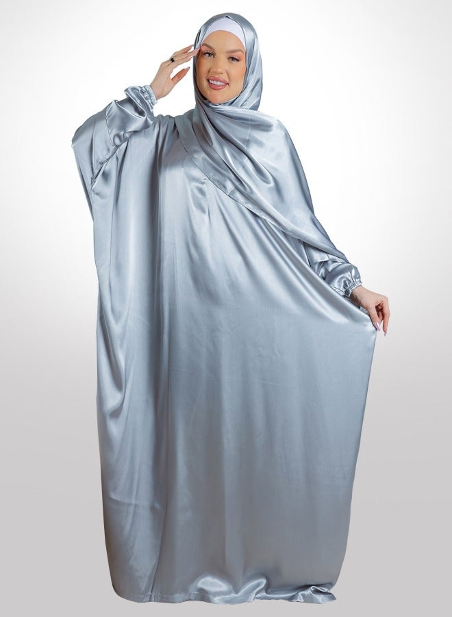 Zmurud Practical plain silky satin prayer dress with headscarf from zmurud fashion  - Image 1