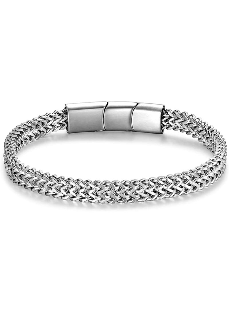 أساور رجالية - سوار رجالي من الفولاذ المقاوم للصدأ بسلسلة فرانكو بمشبك مغناطيسي - مقاس قابل للتعديل - هدية أنيقة - Image 1
