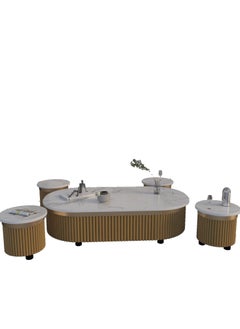 Luxury Marble Coffee Table Set - Gold with Light Gold Finish - Large Table (Width: 61 cm, Length: 119 cm, Height: 31 cm) & 4 Side Tables (Diameter: 33 cm, Height: 31 cm) - pzsku/Z78CEB2F59B11EABCA600Z/45/_/1737747285/78a6f860-d592-4984-9a53-c7976976076e