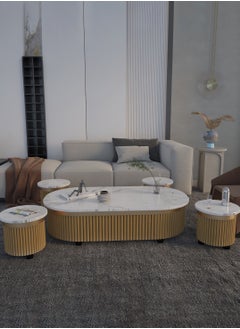 Luxury Marble Coffee Table Set - Gold with Light Gold Finish - Large Table (Width: 61 cm, Length: 119 cm, Height: 31 cm) & 4 Side Tables (Diameter: 33 cm, Height: 31 cm) - pzsku/Z78CEB2F59B11EABCA600Z/45/_/1738545054/0c089615-c7d2-4a64-a55f-68218207daad