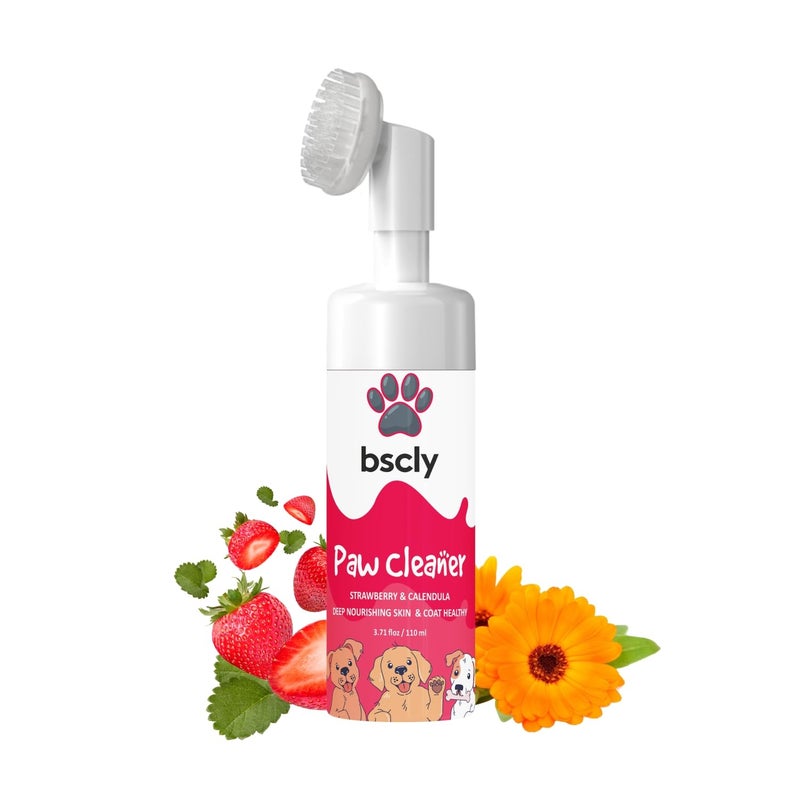 Harrods Bscly Paw Cleaner with Strawberry & Calendula for Dog Cat Waterless Foot Scrubber Cleaning Foam with Silicone Washer Brush - 110ml - Image 2