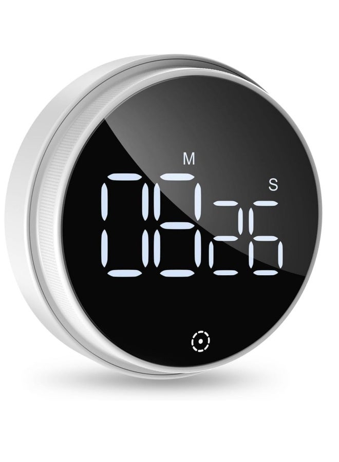 Kitchen Timer, Large LED Digital Magnetic Timer, Countdown Countup Timer with Knob Control and 3-level Volume Alarm for Kitchen Classroom Homework Fitness White 3 Inch - Image 1