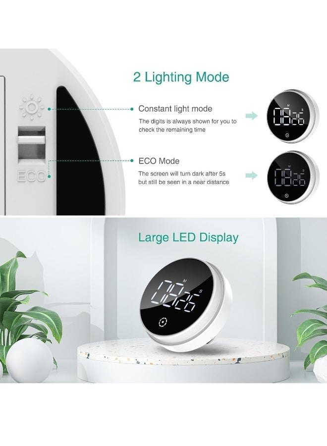 Kitchen Timer, Large LED Digital Magnetic Timer, Countdown Countup Timer with Knob Control and 3-level Volume Alarm for Kitchen Classroom Homework Fitness White 3 Inch - Image 2