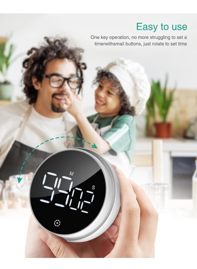 Kitchen Timer, Large LED Digital Magnetic Timer, Countdown Countup Timer with Knob Control and 3-level Volume Alarm for Kitchen Classroom Homework Fitness White 3 Inch - Image 3