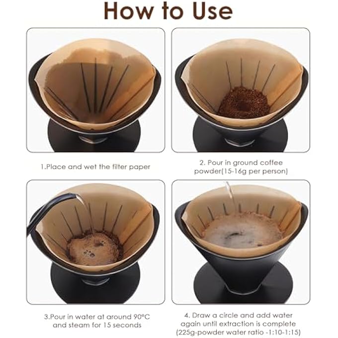 ريحني فلاتر القهوة 100 عدد V60 فلتر ورق القهوة القابل للتخلص من مرة واحدة وفلاتر مخروطية طبيعية غير مبيضة للصب فوق التنقيط بحجم 02 متوافقة مع ماكينات القهوة بالتنقيط 14 كوبا - Image 5