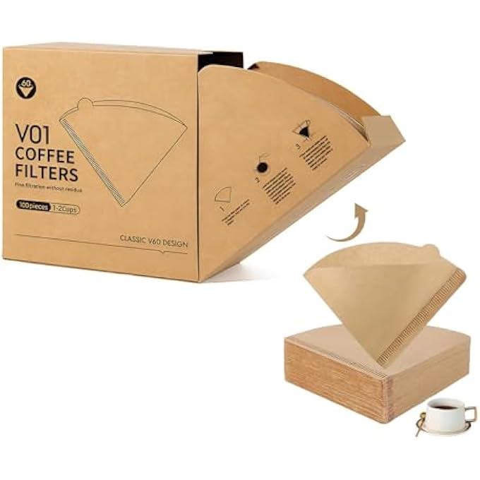 ريحني فلاتر القهوة 100 عدد V60 فلتر ورق القهوة القابل للتخلص من مرة واحدة وفلاتر مخروطية طبيعية غير مبيضة للصب فوق التنقيط بحجم 02 متوافقة مع ماكينات القهوة بالتنقيط 14 كوبا - Image 2
