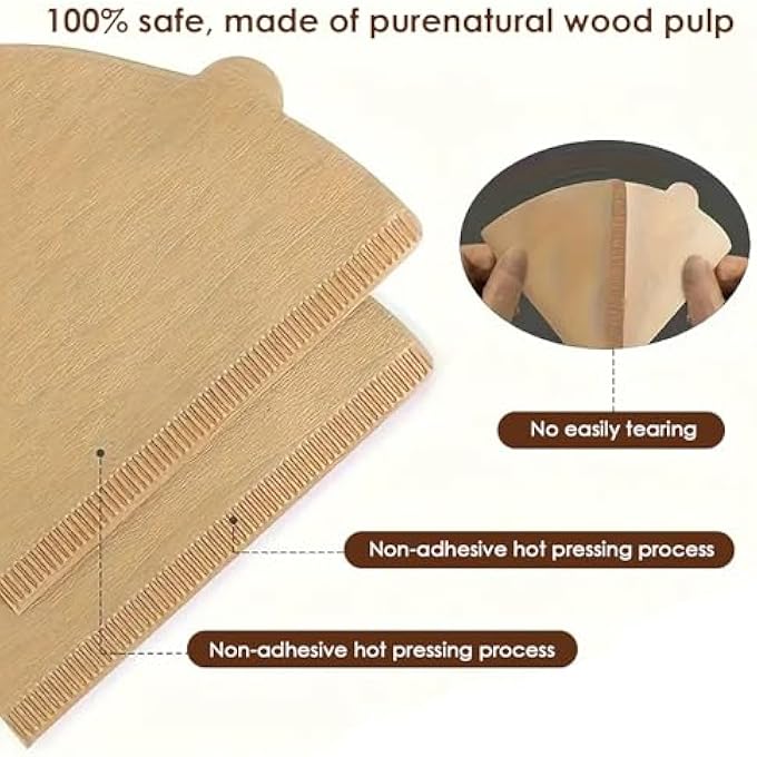 ريحني فلاتر القهوة 100 عدد V60 فلتر ورق القهوة القابل للتخلص من مرة واحدة وفلاتر مخروطية طبيعية غير مبيضة للصب فوق التنقيط بحجم 02 متوافقة مع ماكينات القهوة بالتنقيط 14 كوبا - Image 4