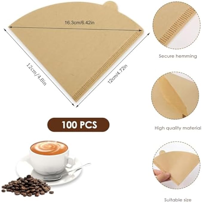 ريحني فلاتر القهوة 100 عدد V60 فلتر ورق القهوة القابل للتخلص من مرة واحدة وفلاتر مخروطية طبيعية غير مبيضة للصب فوق التنقيط بحجم 02 متوافقة مع ماكينات القهوة بالتنقيط 14 كوبا - Image 3