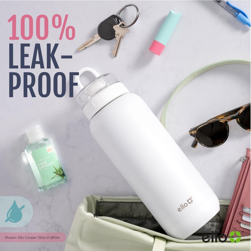 Ello Cooper 32oz Stainless Steel Water Bottle with Straw and Carry Handle, Double Walled and Vacuum Insulated Metal, Leak Proof Locking Lid with Soft Silicone Spout, Reusbale, BPA Free, Halogen Blue - Image 5