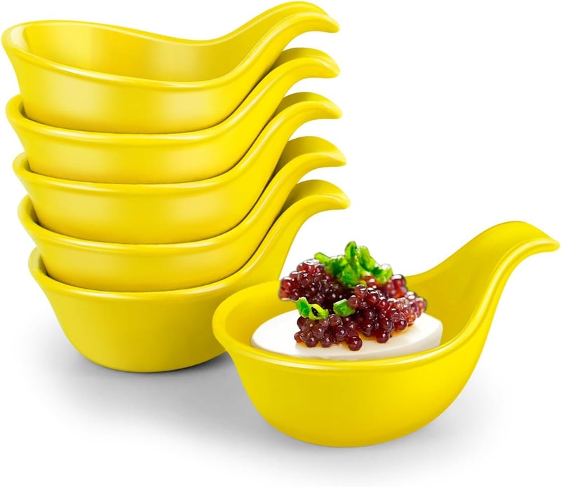 Flexzion Ceramic Dipping Bowls Small Bowls for Dipping with Handle Condiment Cups Soy Sauce Dish Porcelain Ramekins Sauce Holders Containers for Small Side Dishes Dips  3 oz Set of 6 Yellow - Image 1