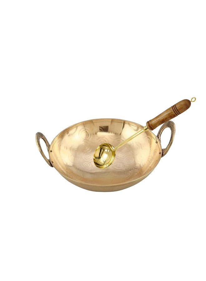 Copper-Master Heavy Weight Brass Kadhai for Cooking Food Export Quality and Pure Brass Wooden Handle Premium Lead Free Ladle Cooking & Serving Spoon Heavy Weight 13 inch Ladle (Golchi) - Image 1