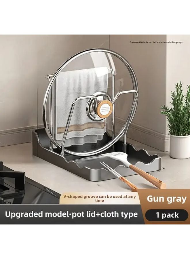 Gun Gray Kitchen Pot Lid Cover Rack With Light For Pans Spatulas Spoons Storage - Image 2
