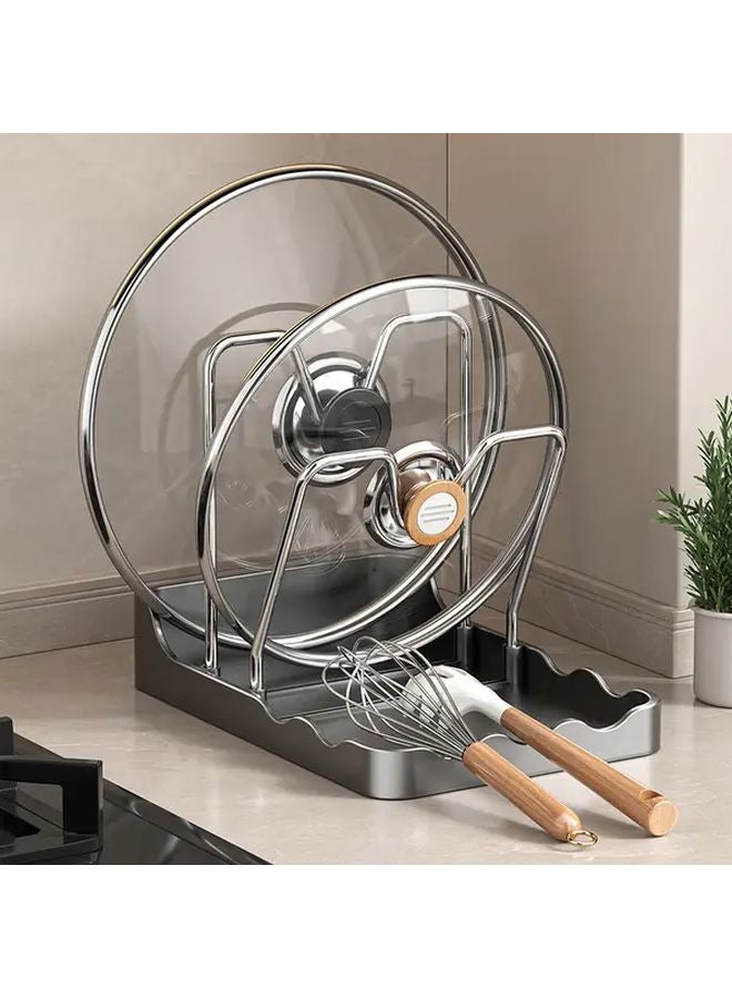 Gun Gray Kitchen Pot Lid Cover Rack With Light For Pans Spatulas Spoons Storage - Image 1
