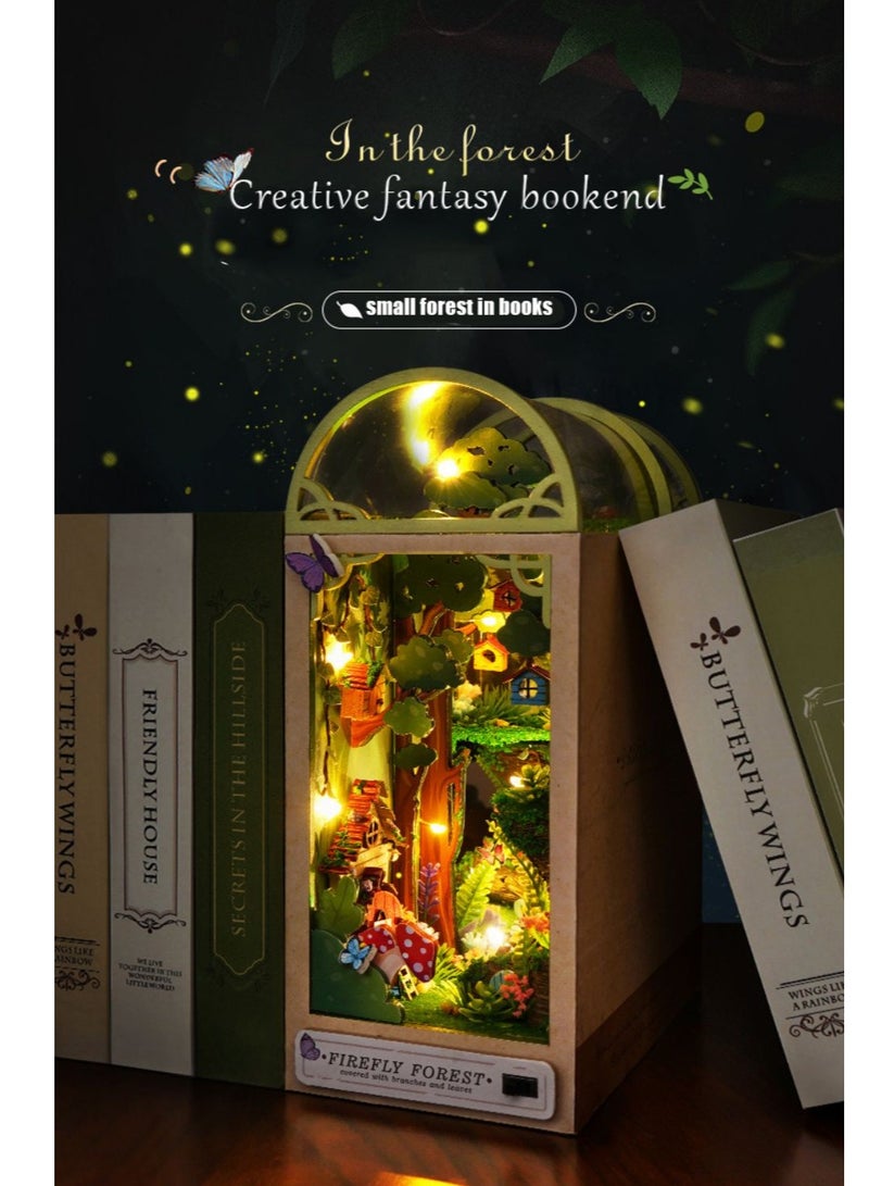 SYOSI DIY Book Nook Kit, DIY Dollhouse Wood Bookend, Booknook Bookshelf Insert, DIY Miniature Dollhouse Kit, Bookends Model Build for Adult, Gift for Birthday Mother's Day, Firefly Forest - Image 2