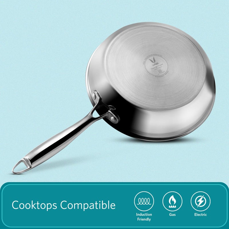 VAYA Hautechef Triply Stainless Steel Frying Pan, 24cm, Non Stick Cookware for Kitchen, Durable Fry Pan, Induction & Gas Compatible, Easy to Clean & Ideal for Everyday Use, 1.7L - Image 4