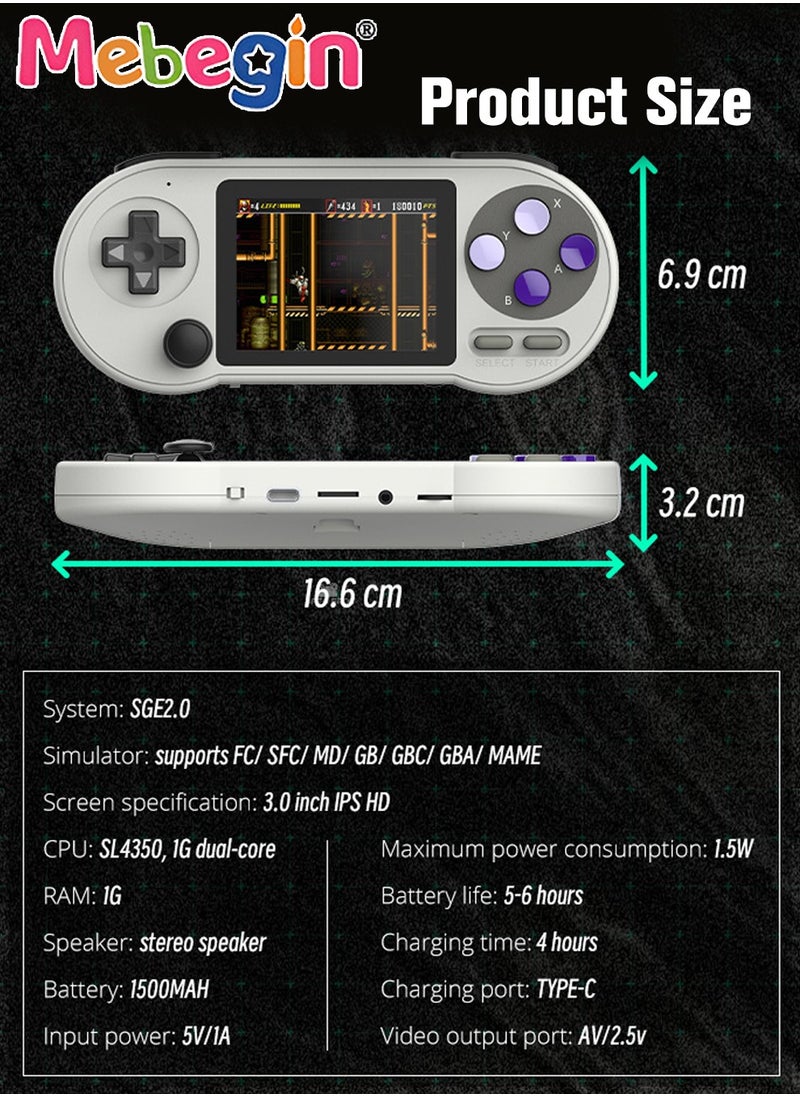 MEBEGIN - Portable Handheld Game Console Built-in 6000 Games with 2 Gamepad, 3 Inch HD Screen Game Player with 16GB TF Card, Support 7 Simulators FC/SFC/MD/GB/GBC/GBA/MAME, Nice Gift for Kids and Adult - Image 1