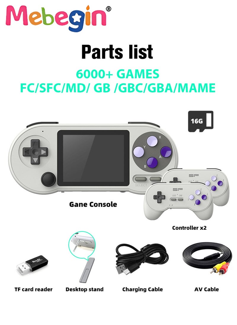 MEBEGIN - Portable Handheld Game Console Built-in 6000 Games with 2 Gamepad, 3 Inch HD Screen Game Player with 16GB TF Card, Support 7 Simulators FC/SFC/MD/GB/GBC/GBA/MAME, Nice Gift for Kids and Adult - Image 1