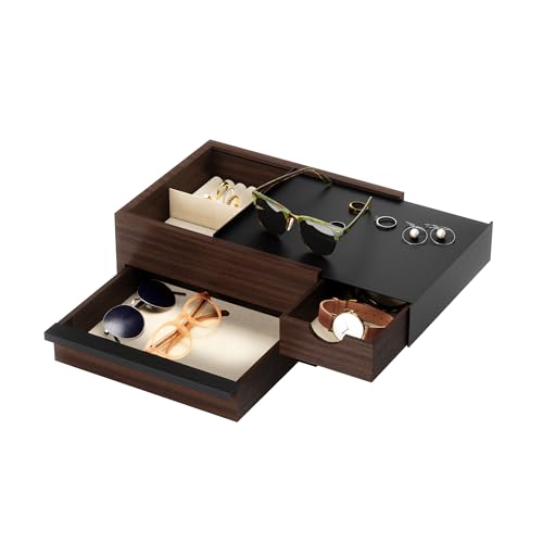 Umbra Stowit Jewelry Box - Modern Keepsake Storage Organizer with Hidden Compartment Drawers for Ring, Bracelet, Watch, Necklace, Earrings, and Accessories (Black/Walnut) - Image 1