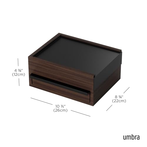 Umbra Stowit Jewelry Box - Modern Keepsake Storage Organizer with Hidden Compartment Drawers for Ring, Bracelet, Watch, Necklace, Earrings, and Accessories (Black/Walnut) - Image 3