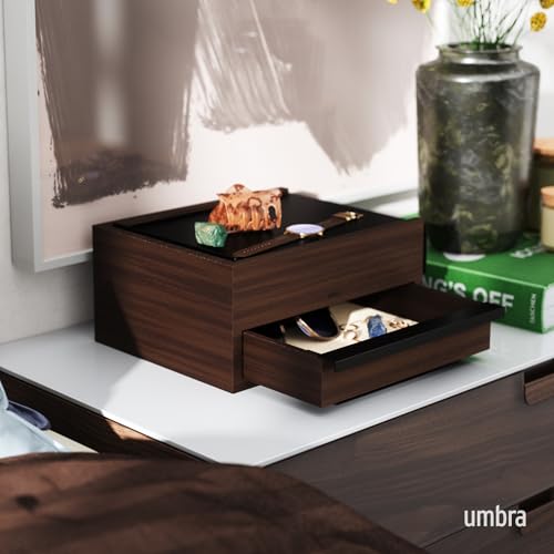 Umbra Stowit Jewelry Box - Modern Keepsake Storage Organizer with Hidden Compartment Drawers for Ring, Bracelet, Watch, Necklace, Earrings, and Accessories (Black/Walnut) - Image 2