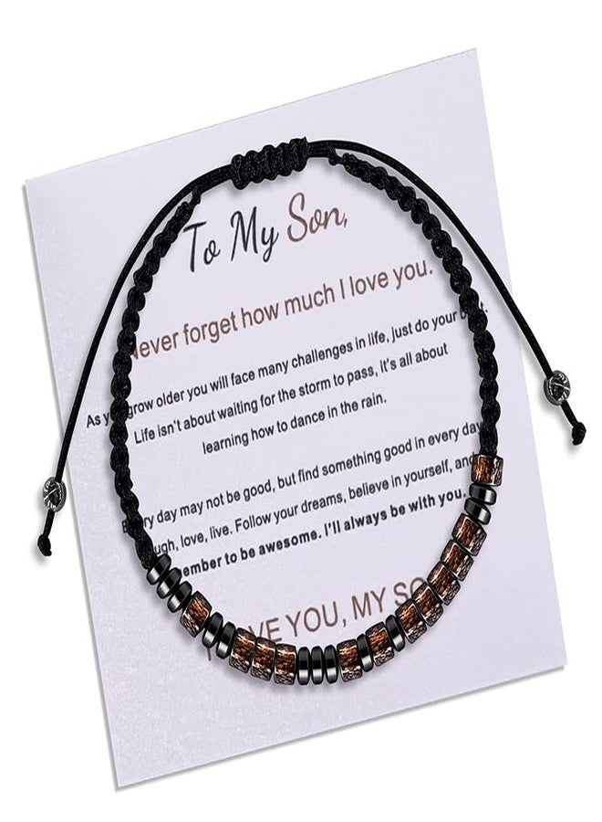 Kefley To My Son Morse Code Bracelet for Birthday Christmas Gift for Son Inspirational Gifts from Mom Dad I Love You Gift for Son Hematite Beaded Bracelets for Boys from Parents - Image 1