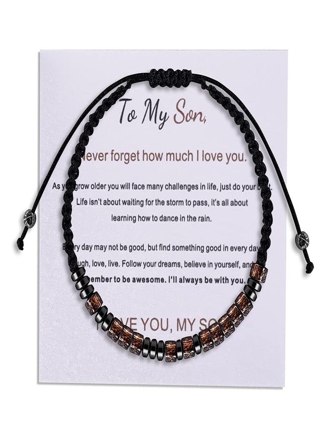 Kefley To My Son Morse Code Bracelet for Birthday Christmas Gift for Son Inspirational Gifts from Mom Dad I Love You Gift for Son Hematite Beaded Bracelets for Boys from Parents - Image 2