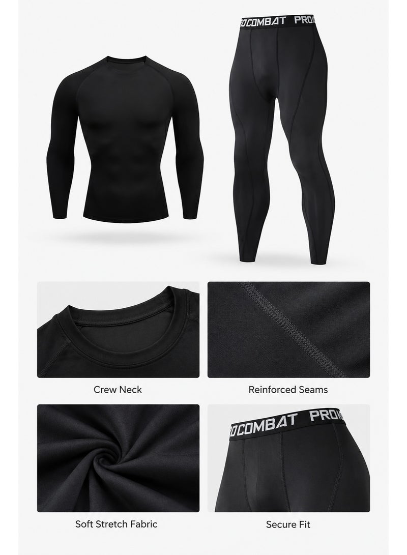 Joychic Elastic Breathable Yoga Running Speed Drying Breathable Training Sports Fitness Long Sleeve Set T-shirt and Pants Black - Image 5