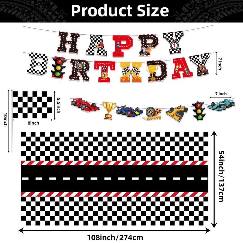 XIPEGPA Race Car Party Decor Kit - Happy Birthday Banner, Tablecloths for Race Car Birthday or Baby Shower - 54 x 108 Inch - Image 2