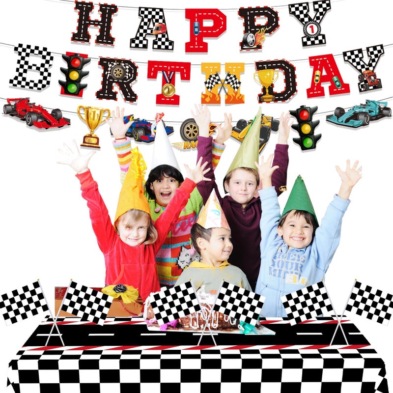 XIPEGPA Race Car Party Decor Kit - Happy Birthday Banner, Tablecloths for Race Car Birthday or Baby Shower - 54 x 108 Inch - Image 5