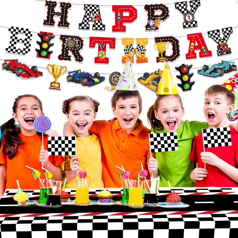 XIPEGPA Race Car Party Decor Kit - Happy Birthday Banner, Tablecloths for Race Car Birthday or Baby Shower - 54 x 108 Inch - Image 3