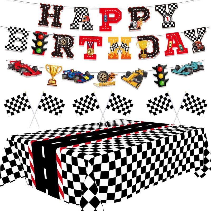 XIPEGPA Race Car Party Decor Kit - Happy Birthday Banner, Tablecloths for Race Car Birthday or Baby Shower - 54 x 108 Inch - Image 1