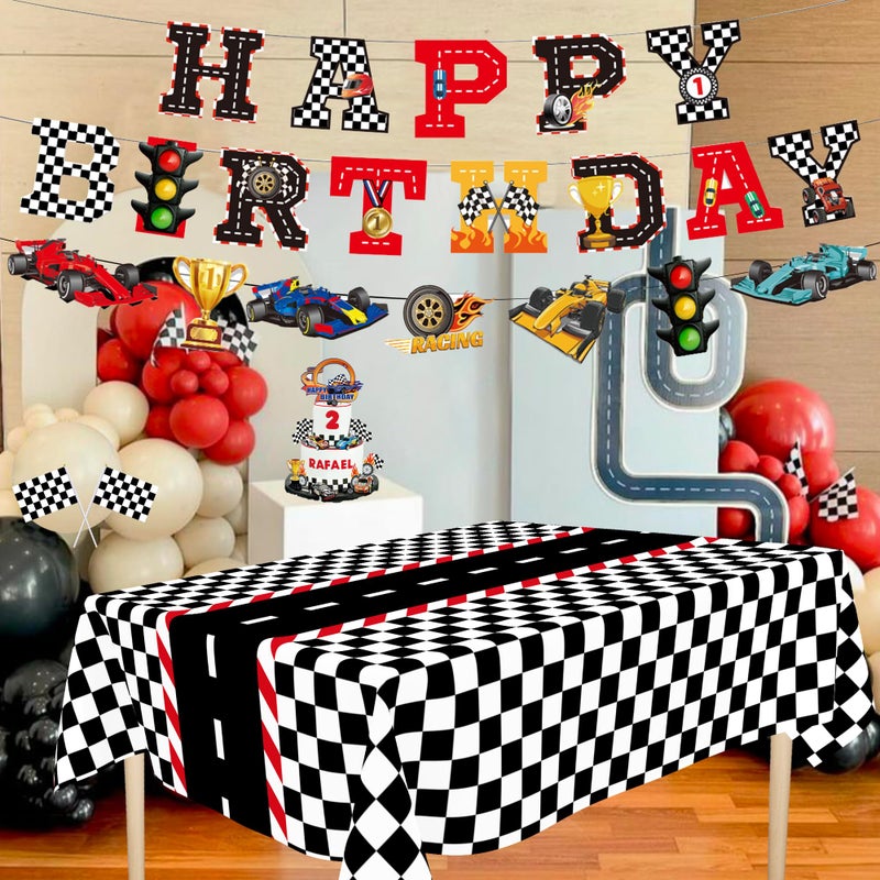 XIPEGPA Race Car Party Decor Kit - Happy Birthday Banner, Tablecloths for Race Car Birthday or Baby Shower - 54 x 108 Inch - Image 4