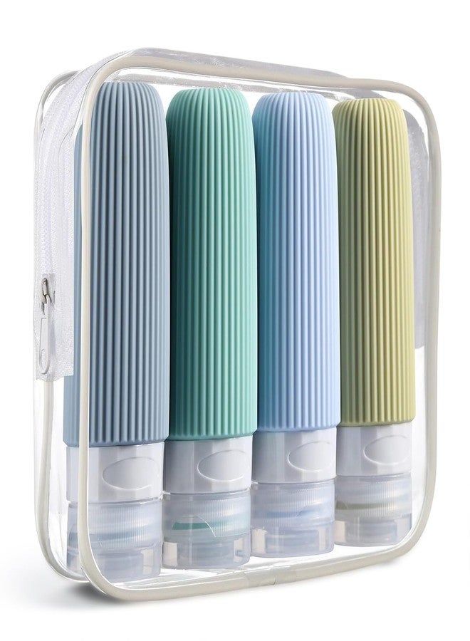 oddpod Pack of 4 Colorful Silicone Travel Bottles 90ml with Clear Bag for Toiletries/Refillable Cosmetic Bottles for shampoo, conditioner, body wash, lotion, and more (Glacier) - Image 1