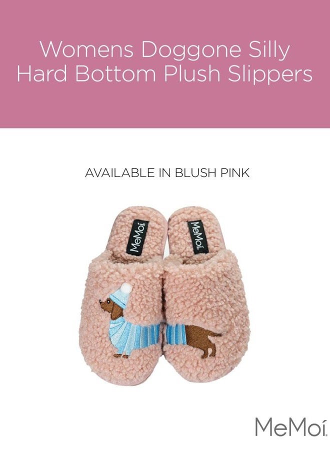 MeMoi Sherpa Plush Dachshund Non-Skid Slippers, Blush Pink, L - Image 2